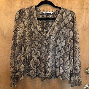 Zara snake print smocked blouse, size medium
